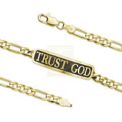 Trust God Bold Embossed Inspirational Figaro Link ID Bracelet 18k Gold Over Sterling Silver
