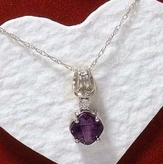 Diamond & Faceted Amethyst 14k Gold Larkhead Loveknot Pendant with Baby Rope Chain