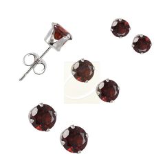 3mm-4mm-5mm Triple Set Garnet Silver Stud Earrings