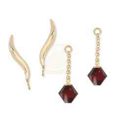 Ear Pin Ear Climber Earrings with Interchangeable Birthstone Dangles Gold Over Silver