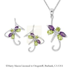 Silver Multi Gemstone Dragonfly Earspirals Earrings with Mat