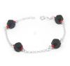 Jet Azabache Bracelet 7mm w Red Coral Bead Sterling Silver