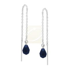 Silver Faceted Teardrop Birthstone Cable Link Threader Earrings