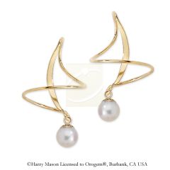 14k Yellow Gold Round White Pearl Earspirals Earrings - Short Version
