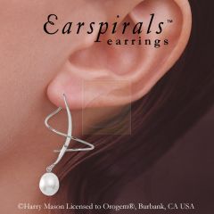 14k White Gold Teardrop White Pearl Earspirals Earring - Long Version