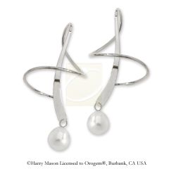 Round Pearl Dangle Earspirals Earrings in 14k White Gold