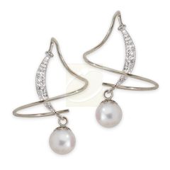 Diamond Accent Round Pearl Earspirals Earrings 14k White Gold