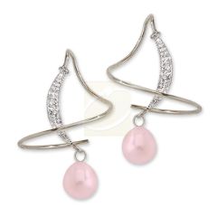 Diamond Accent Teardrop Pink Pearl Earspirals Earrings in 14k White Gold