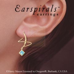 Square Cut Blue Topaz Dangle Earspirals Earrings in 14k Yellow Gold