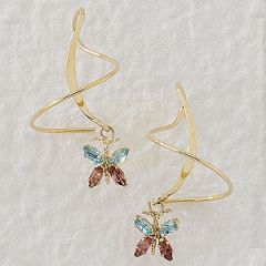 Amethyst & Blue Topaz Butterfly Dangle Earspirals Earrings in 14k Yellow Gold
