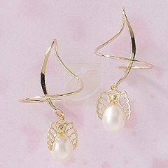 Teardrop Pearl Angel Dangle Earspirals Earrings in 14k Yellow Gold