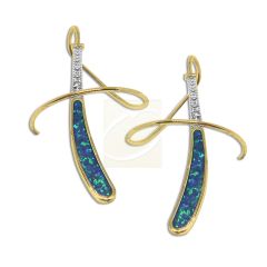 Earspirals Earrings Inlaid Blue Opal Diamond Accent in 14k Yellow Gold