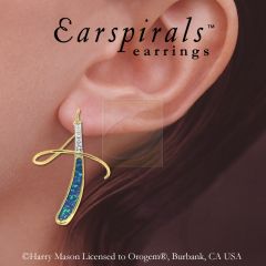 Earspirals Earrings Inlaid Blue Opal Diamond Accent in 14k Yellow Gold