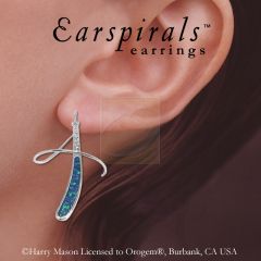 Earspirals Earrings Inlaid Blue Opal Diamond Accent in 14k White Gold