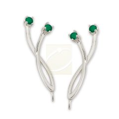 Green Onyx Ear Pin Earrings in 14k White Gold