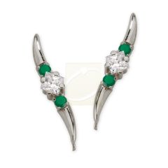 Green Onyx & Cubic Zirconia Ear Pin Earrings in 14k White Gold