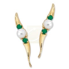 Green Onyx & Pearl Center Ear Pin Earrings in 14k Yellow Gold