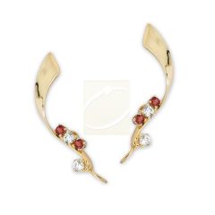 14k Yellow Gold Ruby & Cubic Zirconia Ribbon Ear Pin Earrings