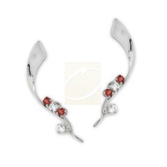 14k White Gold Ruby & Cubic Zirconia Ribbon Ear Pin Earrings
