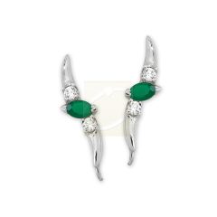 Emerald & Diamond Ear Pin Earrings in 14k White Gold