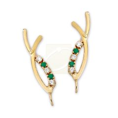 Emerald & CZ Crossover Ear Pin Earrings in 14k Yellow Gold