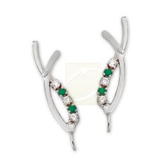 Emerald & CZ Crossover Ear Pin Earrings in 14k White Gold
