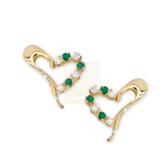 14k Yellow Gold Green Onyx & CZ Floating Heart Ear Pin Earrings