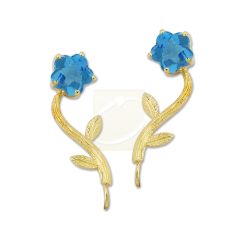 Ear Climbers Blue Topaz Flower Stem Ear Pin Earrings 18k Gold Over Silver
