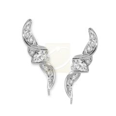 Ear Climbers Floating Marquise Cubic Zirconias Center Ear Pin Earrings Sterling Silver