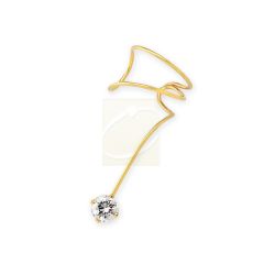 Cubic Zirconia Solitaire Single Wrap Earcuff Earring in Gold Over Silver