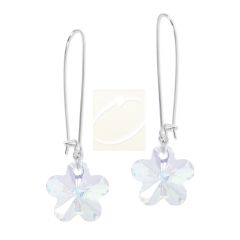 Silver Swarovski Clear Crystal Flowers Kidney Wire Earrings