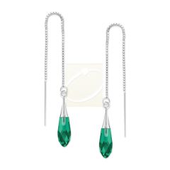 Silver Swarovski Emerald Crystal Trumpet Threader Earrings