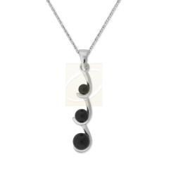 Sterling Silver Graduated Black Onyx Beads Pendant