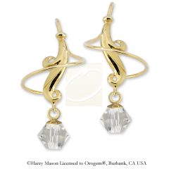 Gold Over Silver Clear Swarovski Crystal Dangle Fleur de Lis Earspirals Earrings