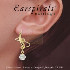 Gold Over Silver Clear Swarovski Crystal Dangle Fleur de Lis Earspirals Earrings