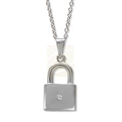 Sterling Silver Diamond Heart Love Lock Key Pendant