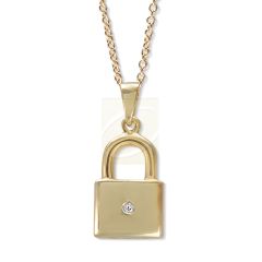 18k Gold Over Silver Diamond Heart Love Lock Key Pendant