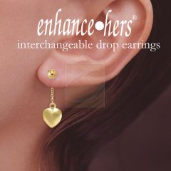 Gold Over Silver Beads Dangle Pufffed Heart Interchangeable Enhancers Earrings
