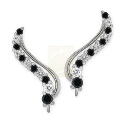 Sterling Silver Black Cubic Zirconia Graceful Ear Pin Earrings
