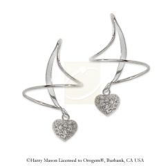 CZ Heart Dangle Earspirals Earrings in Sterling Silver