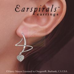 CZ Heart Dangle Earspirals Earrings in Sterling Silver