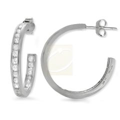 Cubic Zirconia Channel Set In and Out Hoop Earrings in Silver