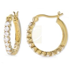 Cubic Zirconia Classic Prong Set Hoop Earrings in Gold Over Silver
