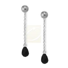 Black Onyx Teadrop Dangle w Bead Stud Interchangeable Enhancer Earrings Silver