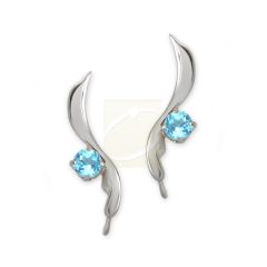 Blue Topaz Solitaire Swirls Ear Pin Earrings in Sterling Silver