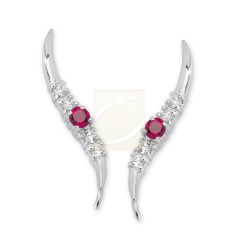 Ruby Gemstone Cubic Zirconia Accents Ear Pin Earrings in Silver