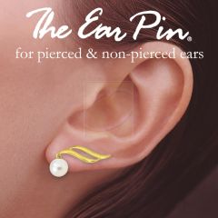 Ear Pin Ear Climber Earrings Pearl Dangle Double Swirls Gold Over Silver