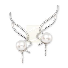 Sterling Silver Genuine Pearl Polished Swirls Ear Pin Earrings