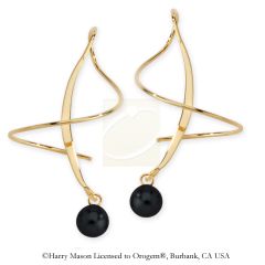 Black Onyx Dangle Large Half Moon Earspirals Earrings in Gold Over Silver