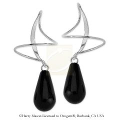 Teardrop Black Onyx Bead Earspirals Earrings in Sterling Silver